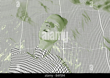 Wireframe man emerging from a wireframe world. Stock Photo