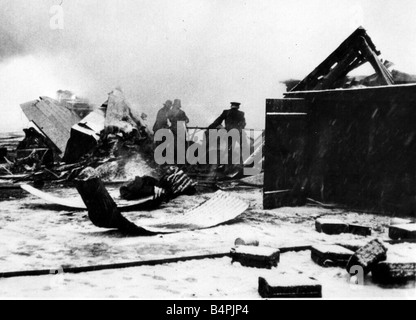 Images of the wreckage of the plane carrying the Manchester United team after the air crash in Munich February 1958 Stock Photo