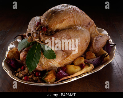 Whole roast turkey and stuffing editorial food Stock Photo