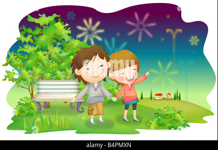 Representation of boy and girl in park Stock Photo