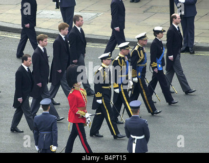 Queen Mother Funeral April 2002 The Queen Mother s funeral from roof of the treasury building Parliament Square Prince Charles Prince Philip Prince Edward Prince Andrew Prince William Prince Harry Princess Anne Stock Photo