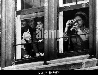 Princess Margaret takes the pictures while photographer husband Lord Snowdon looks after the children at Windsor Castle during the State visit of Queen Juliana and Prince Bernhard of the Netherlands April 1972 Stock Photo