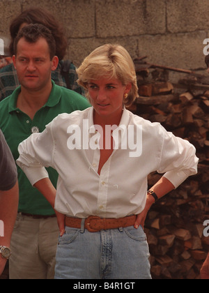 Princess Diana visits Bosnia for three days in August 1997 She is trying to raise the worlds awarness about the devastating effects landmines have on peoples lives with Butler Paul Burrell Stock Photo