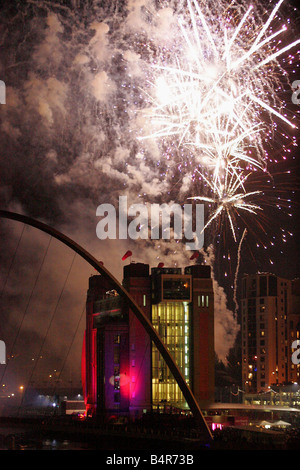 Tall Ships Race July 2005 Fireworks are set off along the River Tyne as crowds flock to the Quayisde the last night that the Tall Ships are on the Tyne Stock Photo