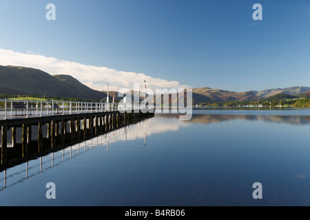 Pier stretching out to the horizon. Pooley Bridge, Ullswater, Lake District National Park, Cumbria, England, United Kingdom. Stock Photo