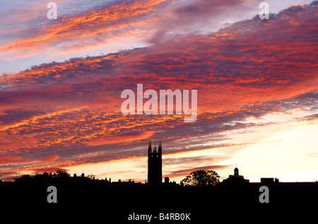 Dawn sky over Warwick town centre, Warwickshire, England, UK Stock Photo