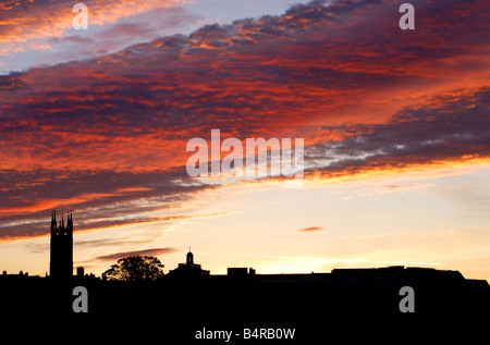 Dawn sky over Warwick town centre, Warwickshire, England, UK Stock Photo