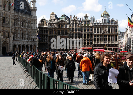 Belgian Police is taking preventive action in front of Town Hall, for VIP visitor in Grand Place, Brussels, Belgium. April 2008. Stock Photo