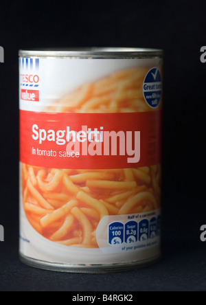 Can of Tesco Value Spaghetti Stock Photo