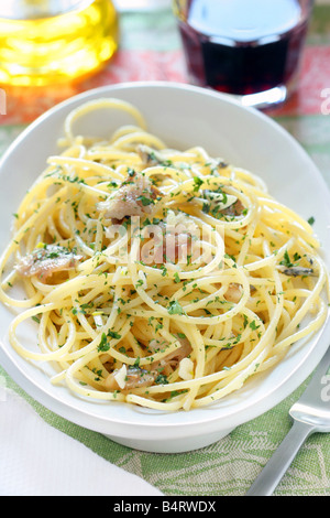 Spaghetti pasta with pilchards  Italy Stock Photo