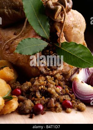 Whole roast turkey and stuffing editorial food Stock Photo