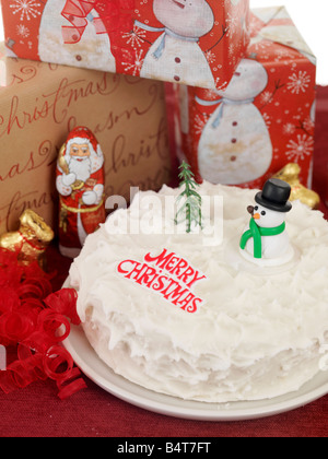 Fresh Festive Rich Fruit Decorated And Iced Christmas Cake Isolated With No People Stock Photo