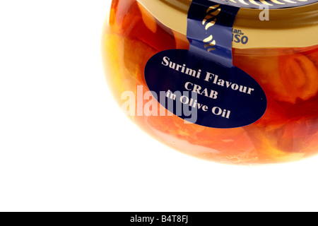 Jar Of Crab in olive oil Stock Photo