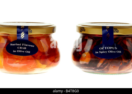 Jars Of Crab and Octopus in Olive Oil Stock Photo