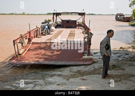 Rural traffic Red River delta ferry Vietnam Stock Photo