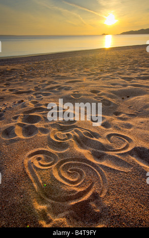 Patterns in the sand along the beach in Agawa Bay at sunset, Lake Superior, Lake Superior Provincial Park, Ontario, Canada Stock Photo