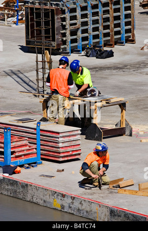 Construction /  Construction Workers at work on a Building Site.Melbourne Victoria Australia. Stock Photo