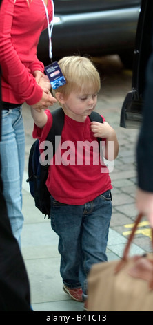 Sarah Brown wife of Gordon Brown MP leaves the radisson hotel in Manchester with the couples 1st child John during the labour party conference picture ian vogler Stock Photo