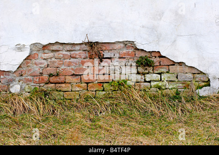 flaking plaster and paint on old wall Stock Photo