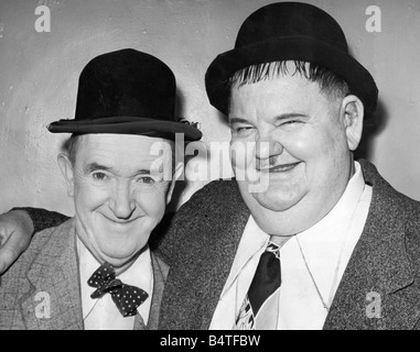 Laurel Hardy Comedy duo Stan Laurel and Oliver Hardy Typical expressions of Laurel and Hardy in their dressing room at the Newcastle Empire Stock Photo