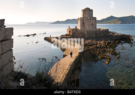 Looking down on the Bourtzi tower at Methoni, Messinia, Southern Peloponnese, Greece Stock Photo