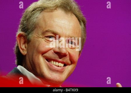 Prime Minister Tony Blair and Chancellor Gordon Brown at a Labour Party rally at the Old Vic theatre in London on 24th April 2005 The conference was addressed by former U S President Bill Clinton via a link from the USA 2000s mirrorpix Stock Photo