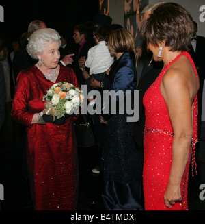 Royal Variety Show 2005 Cardiff HM Queen Elizabeth II meets performers back stage after the show Dame Shirley Bassey meets the Queen November 2005 2000s Mirrorpix Stock Photo