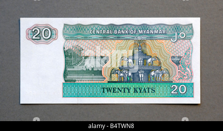 Myanmar 20 Twenty Kyat Bank Note Stock Photo