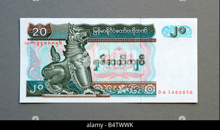 Myanmar 20 Twenty Kyat Bank Note Stock Photo