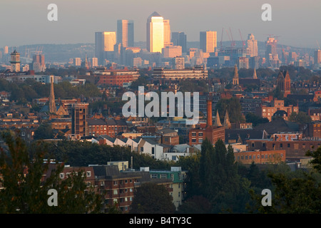 View over North London towards Canary Wharf - London Stock Photo
