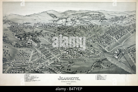 Aerial View of Jeannette a city in Westmoreland County, Pennsylvania, United States 1897 Stock Photo