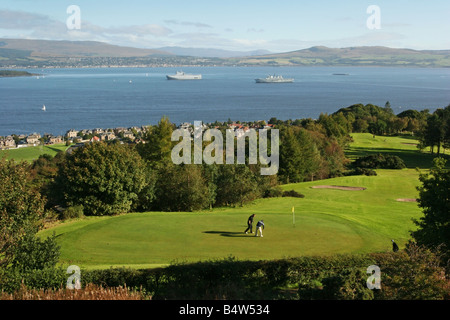 HMS Ark Royal and The Tonnerre at anchor in the Firth of Clyde off Greenock Stock Photo