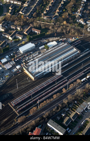 Aerial view north west of London Underground Hainault Rail Depot suburban houses Grange Hill Greater London IG7 England UK Stock Photo