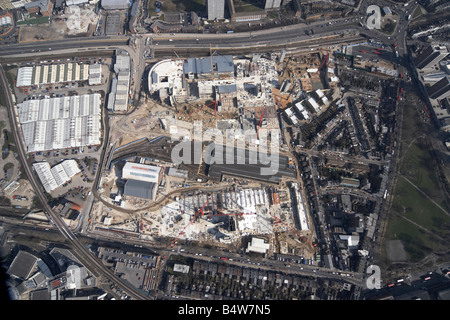 Aerial view north east of Westfield White City Development Construction Site Shepherd s Bush Common West Cross Route London W12 Stock Photo