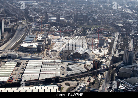 Aerial view south east of Westfield White City Development Construction Site Wood Lane West Cross Route tower blocks London W12 Stock Photo