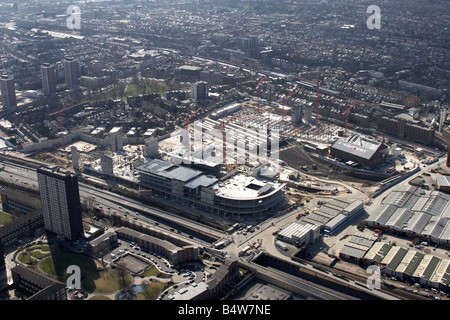 Aerial view south west of Westfield White City Development Construction Site West Cross Route Westway A40 Road London W12 Englan Stock Photo