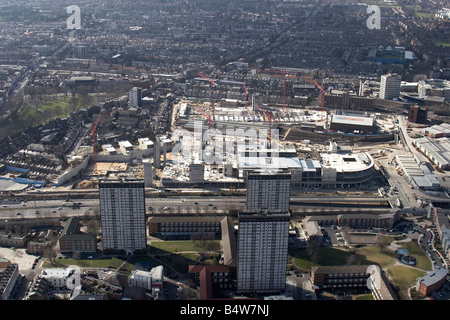 Aerial view south west of Westfield White City Development Construction Site Shepherd s Bush Common West Cross Route London W12 Stock Photo