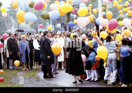 Prince and Princess of Wales June 1983 crowds of people gather to meet the royals Overseas Visit to Canada Princess Diana Prince Charles Stock Photo