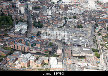 Aerial view north west of Nottingham City Centre inner city buildings apartments Carrington Street Maid Marian Way NG1 NG2 Engla Stock Photo