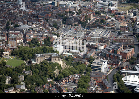 Aerial view north east of Nottingham Castle inner city buildings offices River Trent Nottingham NG1 England UK Stock Photo