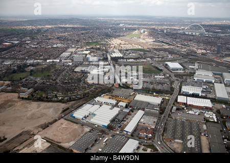 Aerial view north west of industrial estates and business manufacturing areas Abbey Road Whitby Avenue Park Royal London NW10 UK Stock Photo
