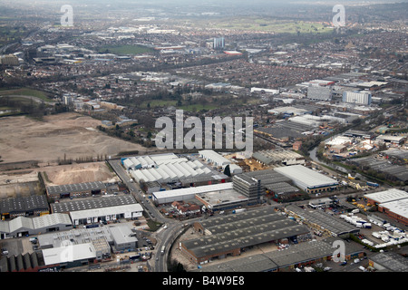Aerial view north west of industrial estates and business manufacturing areas Whitby Avenue Abbey Road Park Royal London NW10 UK Stock Photo