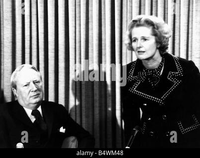 Margaret Thatcher at a Conservative Party Press Conference with the Then Prime Minister and Leader of the Conservative Party Edward Heath February 1974 Stock Photo