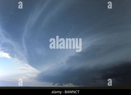 Severe thunderstorm over farmland in eastern Colorado Stock Photo