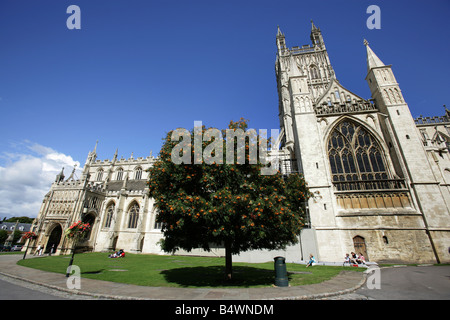 City of Gloucester, England. The south elevation and main entrance of Gloucester Cathedral which is located at College Green. Stock Photo