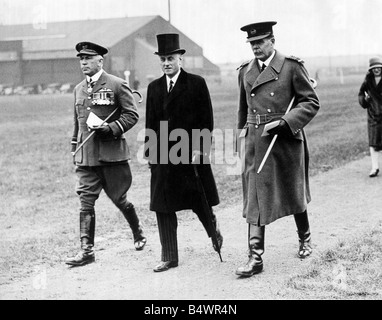 Lord Trenchard right with Sir S Hoare centre and Air Vice Marshal Halahan after the foundation stone of a new RAF College was laid at Cranwell July 1935 Stock Photo