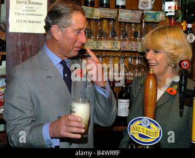 North East Royal Visits 9 November 2006 Prince Charles and Camilla Duchess of Cornwall Visit of Charles and Camilla to Holly Bush Inn at Greenhaugh Northumberland Stock Photo