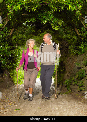 Senior couple hiking Stock Photo