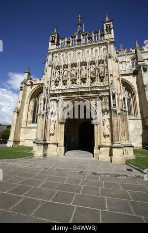 City of Gloucester, England. The main entrance and south elevation of Gloucester Cathedral which is located at College Green. Stock Photo