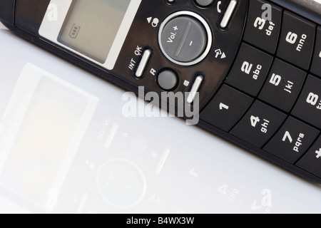 black telephone closeup isolated with reflection and copyspace Stock Photo